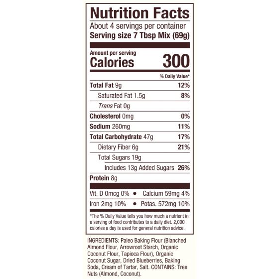 Grain Free Blueberry Muffin Mix Nutritional Facts